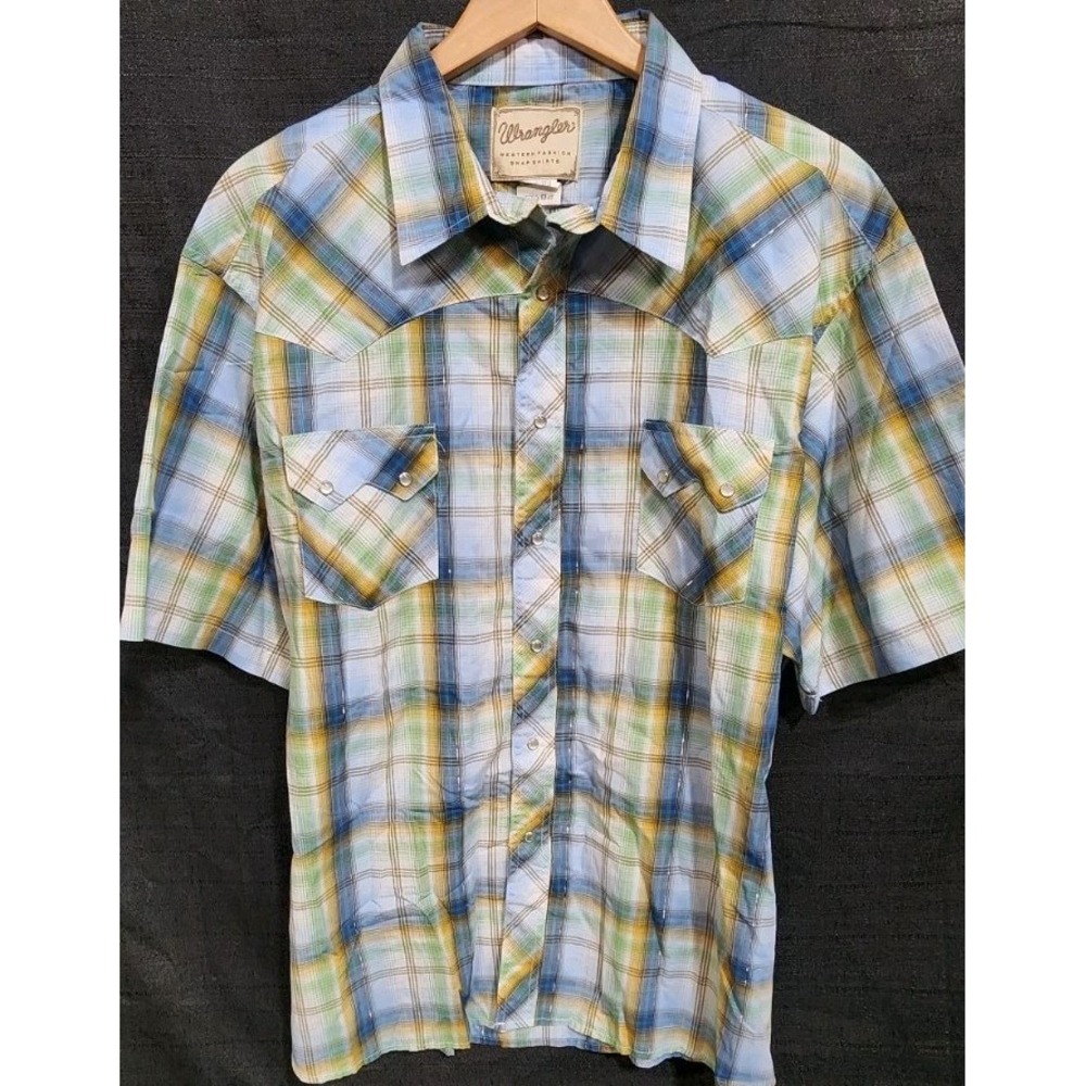 Wrangler Multicolor Cotton Shirt 3XL Short‎ Sleeve Western Pearl Snap Top Cowboy